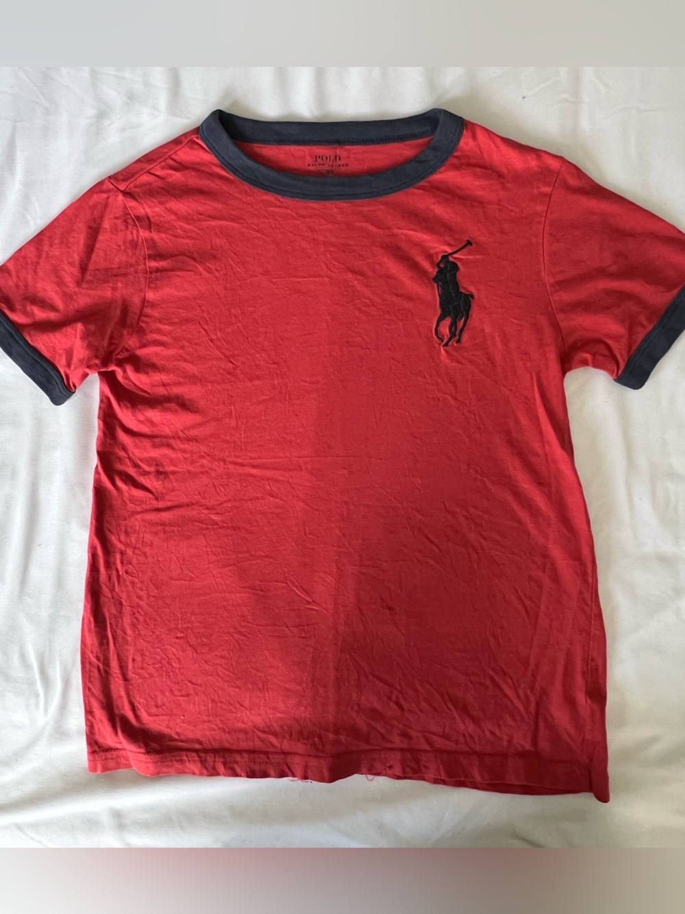 Kid’s Size 6 Polo by Ralph Lauren Red Ringer Tee with Navy Blue Trim